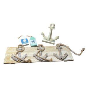 Coastal Beach Nautical Theme Decor Art Wall Hangings Mantel Pieces Wood Lot 4 u